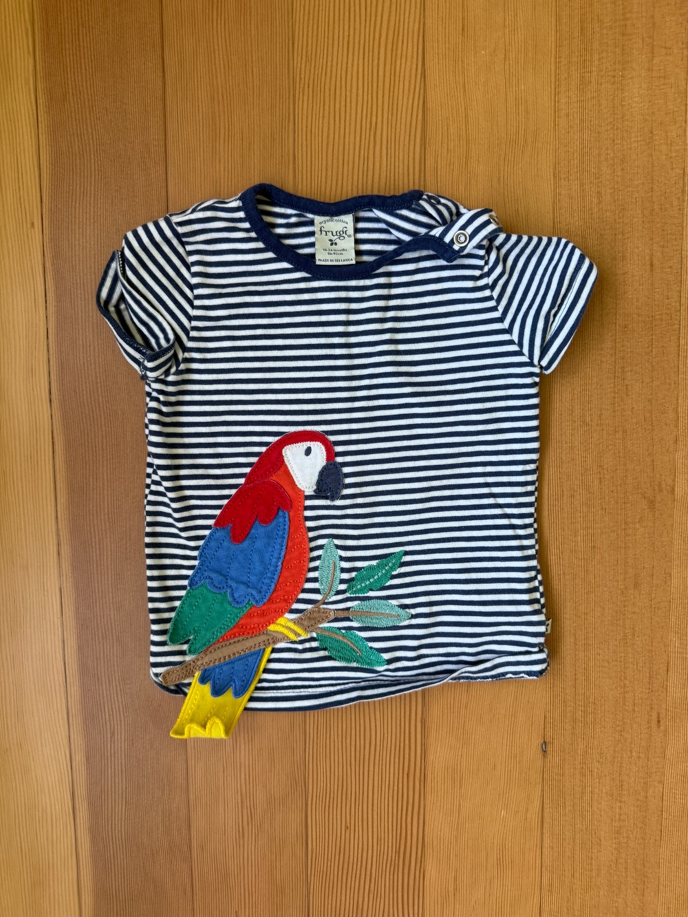 Frugi appliqué striped top with bird pattern